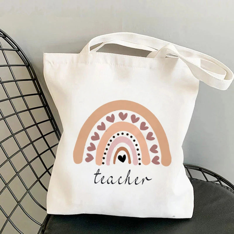 Rainbow Teacher Eco Shoulder Bag Canvas Shopping Tote Large Ladies Travel Bag