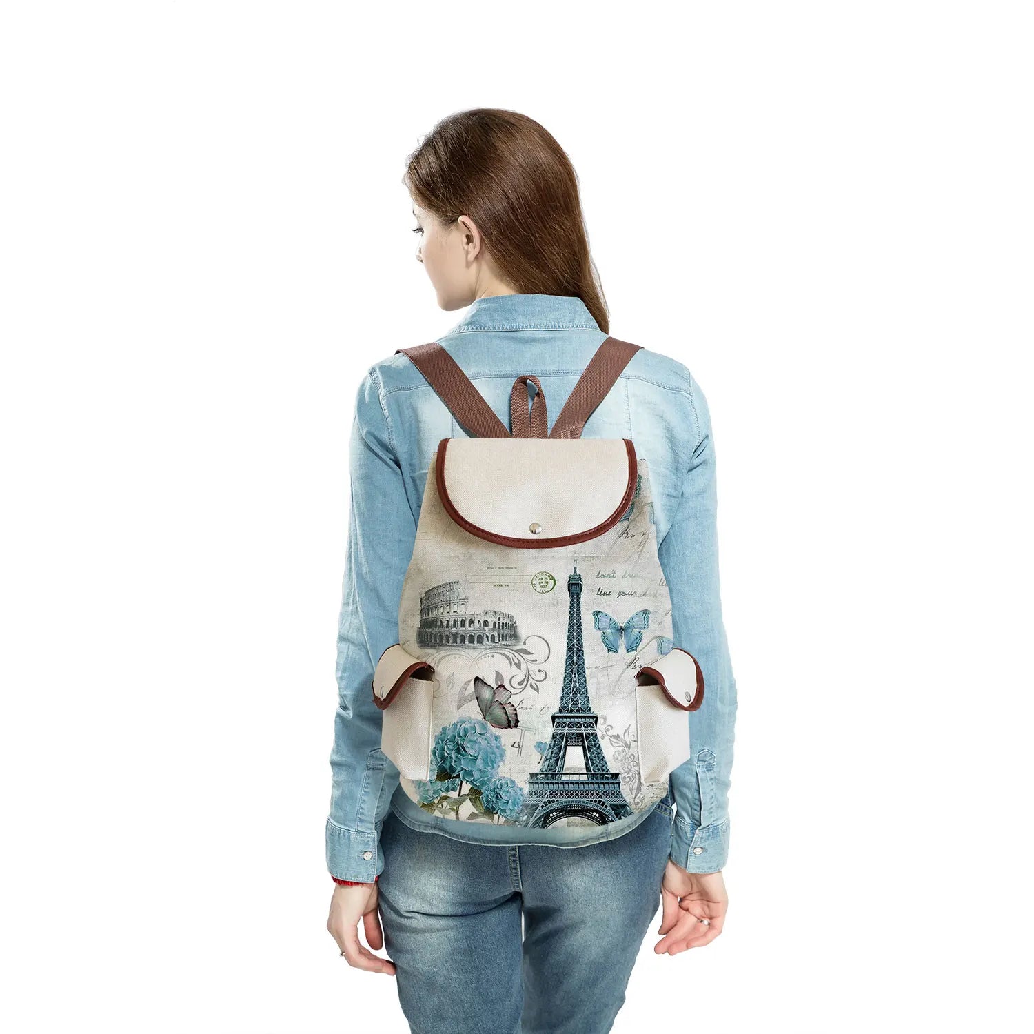 Eiffel Tower Print Backpacks For Women Customizable Bag