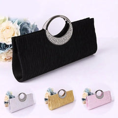 Women Rhinestone Satin Evening Bag Clutch Handbag for Party