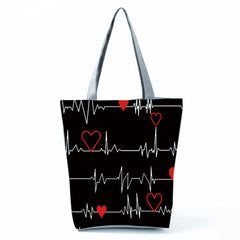 ECG Grid Print Shoulder Bag Women's Eco Handbag