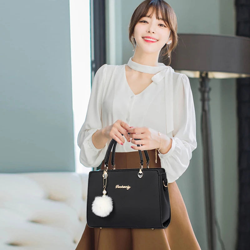 Beige Handbag Girl Sweet Lady Shoulder Bag Warm Plush Ball Tassel Bag