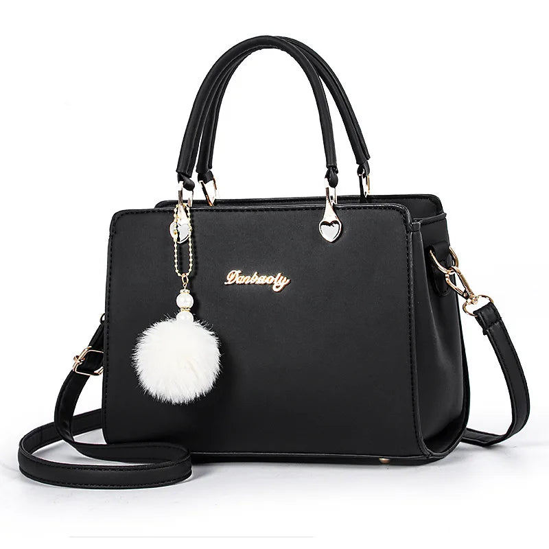 Beige Handbag Girl Sweet Lady Shoulder Bag Warm Plush Ball Tassel Bag