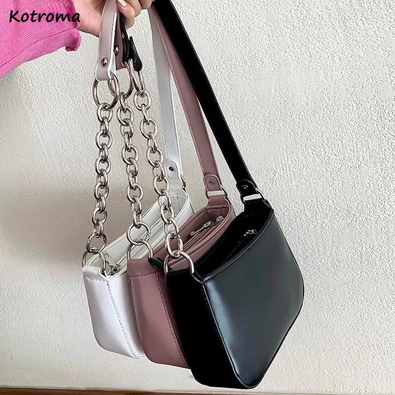 Shoulder Bags Women Zipper Underarm Cross Body Dark Academia PU Leather
