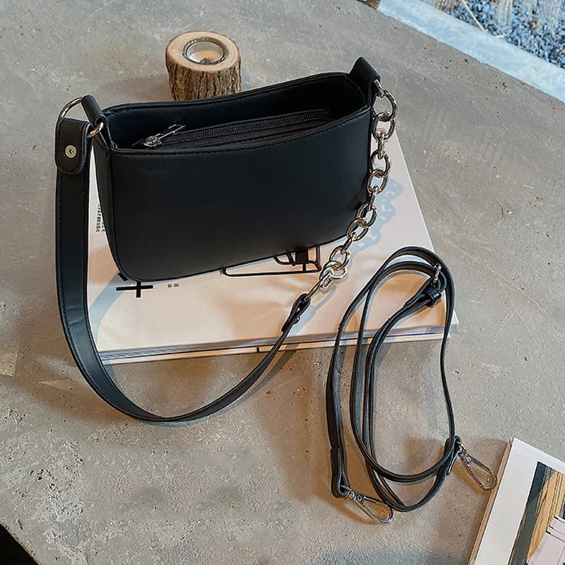 Shoulder Bags Women Zipper Underarm Cross Body Dark Academia PU Leather