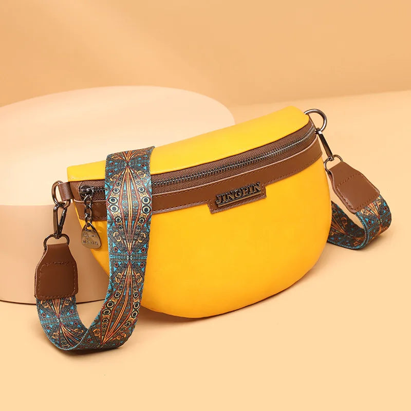 Vintage Contrast Colour PU Leather Waist Bag for Women