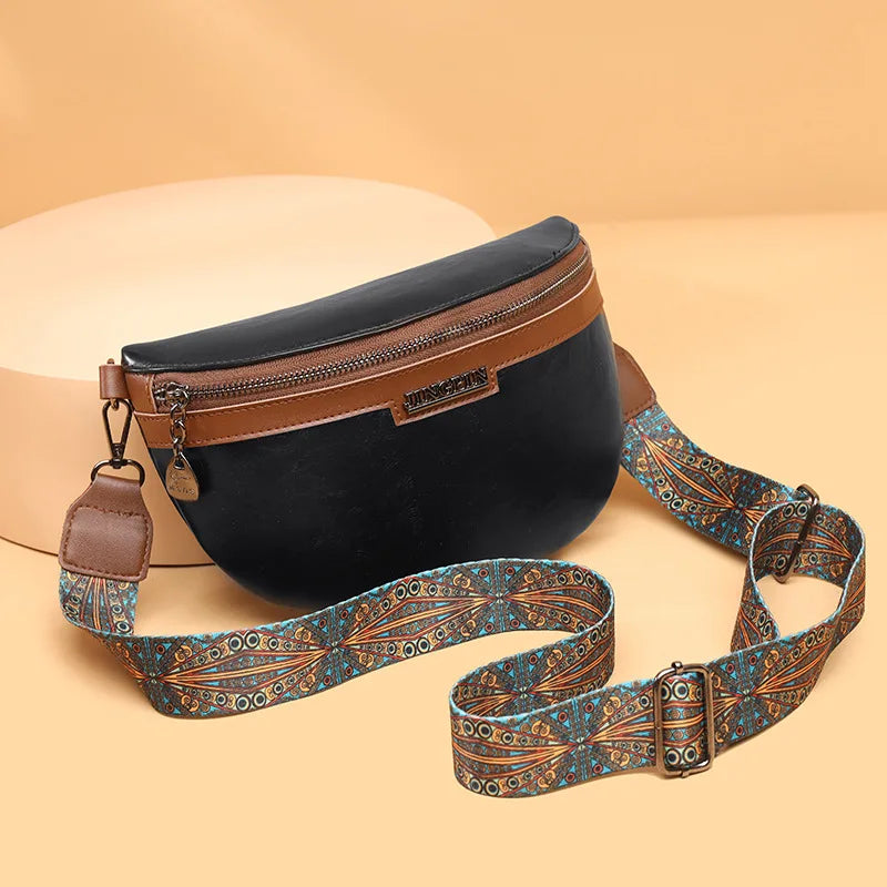 Vintage Contrast Colour PU Leather Waist Bag for Women