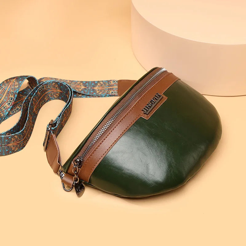 Vintage Contrast Colour PU Leather Waist Bag for Women