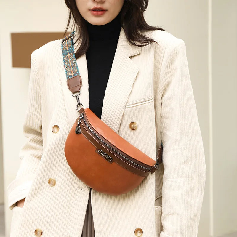 Vintage Contrast Colour PU Leather Waist Bag for Women