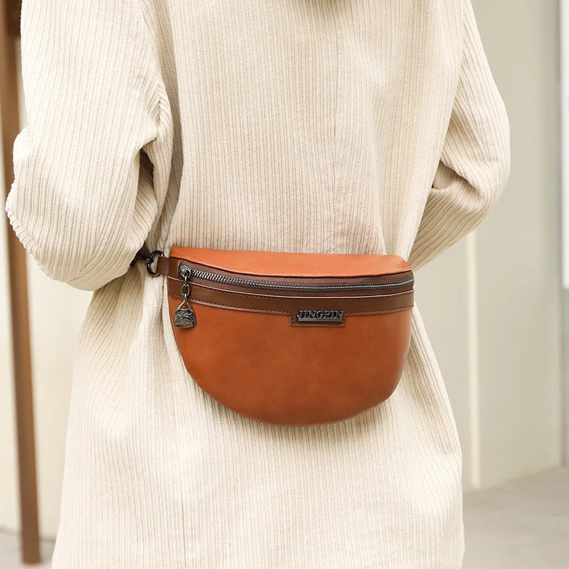 Vintage Contrast Colour PU Leather Waist Bag for Women