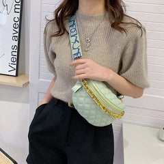 Diamond Lattice PU Chain Waist Bag For Women Stylish Applique Waist Pack