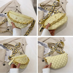 Diamond Lattice PU Chain Waist Bag For Women Stylish Applique Waist Pack