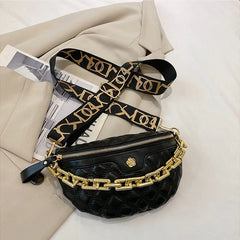 Diamond Lattice PU Chain Waist Bag For Women Stylish Applique Waist Pack