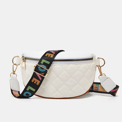 Diamond Lattice PU Leather Waist Bag for Women with Colourful Letter Strap