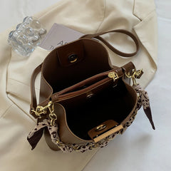 Female Ribbons Chain Tote Bucket Bag High-quality Pu Leather Women Handbag