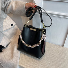 Female Ribbons Chain Tote Bucket Bag High-quality Pu Leather Women Handbag