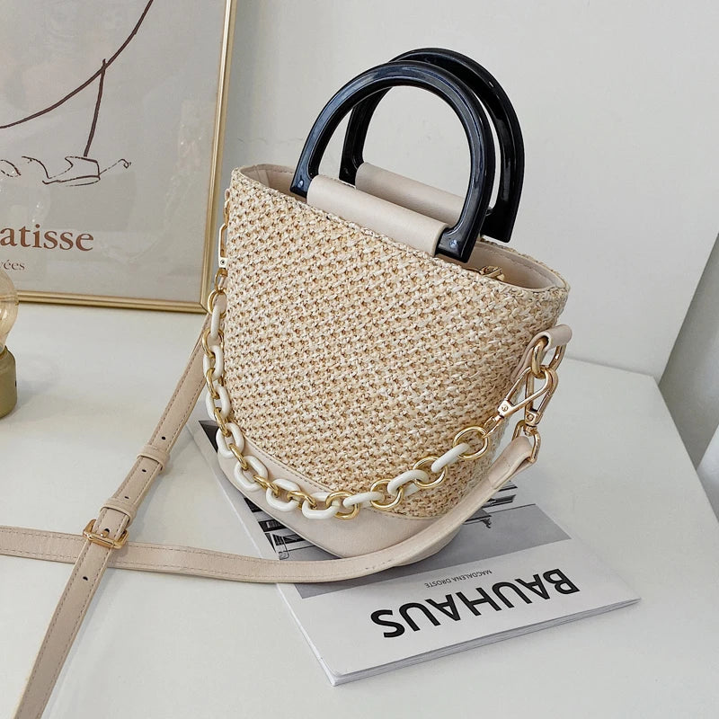 Summer Straw Tote Bucket Bag for Women