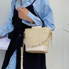 Summer Straw Tote Bucket Bag for Women