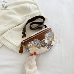Floral Printed PU Leather Chain Waist Bags For Women Stylish Waist Pack