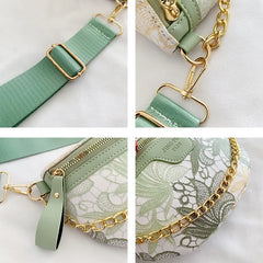 Floral Printed PU Leather Chain Waist Bags For Women Stylish Waist Pack