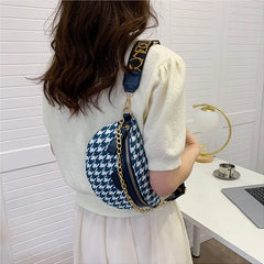 Houndstooth Plaid Chain Waist Bags Stylish Canvas Fanny Pack
