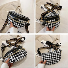 Houndstooth Plaid Chain Waist Bags for Women Stylish Fanny Pack