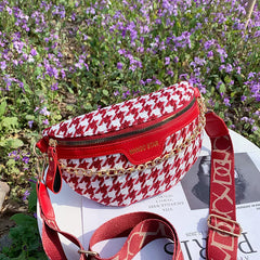 Houndstooth Plaid Chain Waist Bags Stylish Canvas Fanny Pack