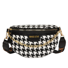 Houndstooth Plaid Chain Waist Bags for Women Stylish Fanny Pack
