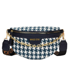 Houndstooth Plaid Chain Waist Bags Stylish Canvas Fanny Pack