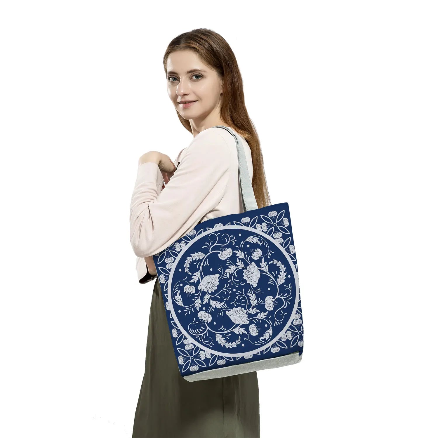 Floral Porcelain Abstract Pattern Shoulder Bag Teen School Book Tote