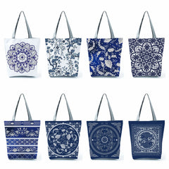 Floral Porcelain Abstract Pattern Shoulder Bag Teen School Book Tote