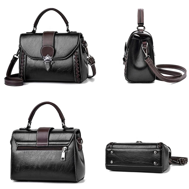 Lock Flap Shoulder Bag Women PU Leather Crossbody Vintage Handbag