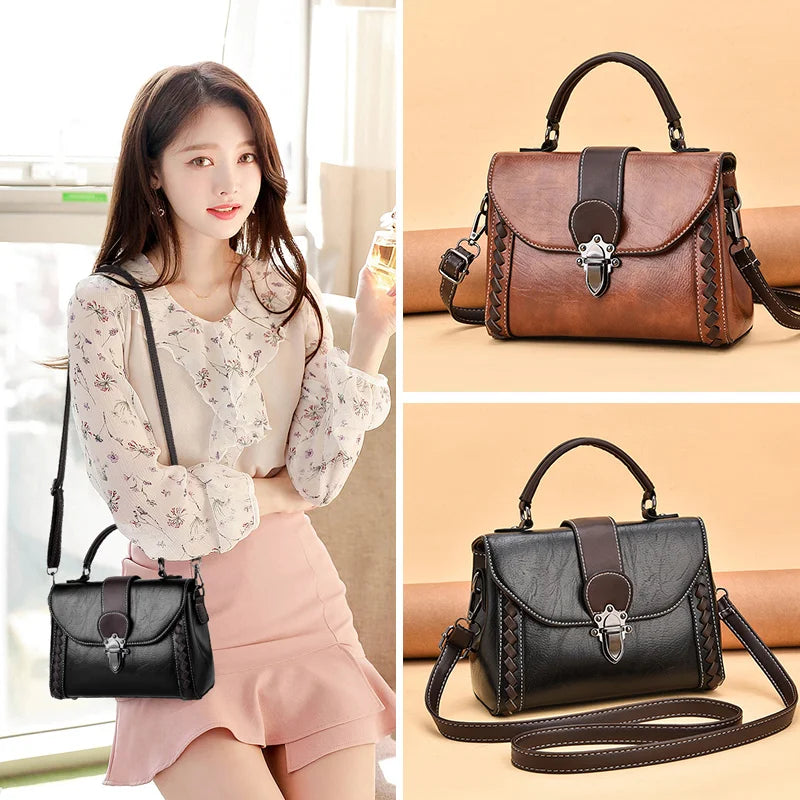 Lock Flap Shoulder Bag Women PU Leather Crossbody Vintage Handbag