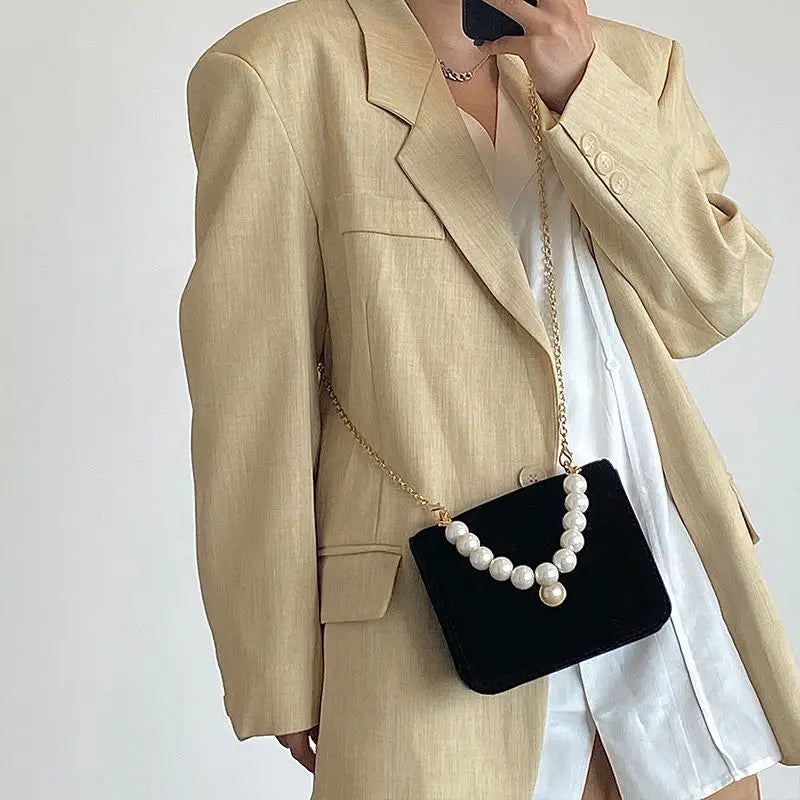 Vintage Pearl Chain Evening Shoulder Bag Ladies Clutch Purse Crossbody Handbag