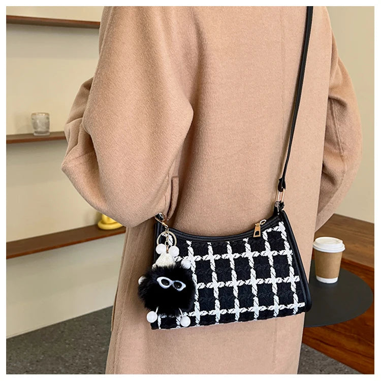 Plaid Messenger Bag Women Underarm Shoulder Clutch Purse Casual Tote Handbag