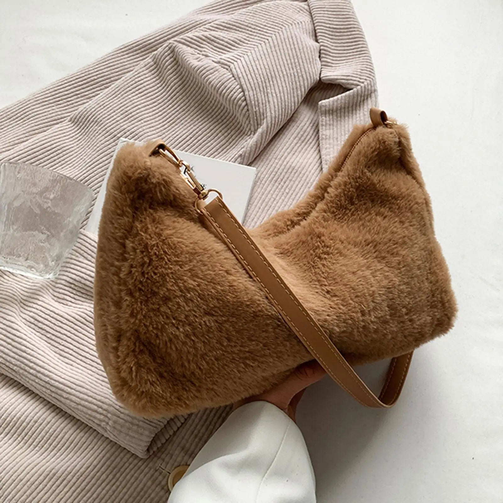 Furry Underarm Bag Big Capacity Tote for Autumn and Winter