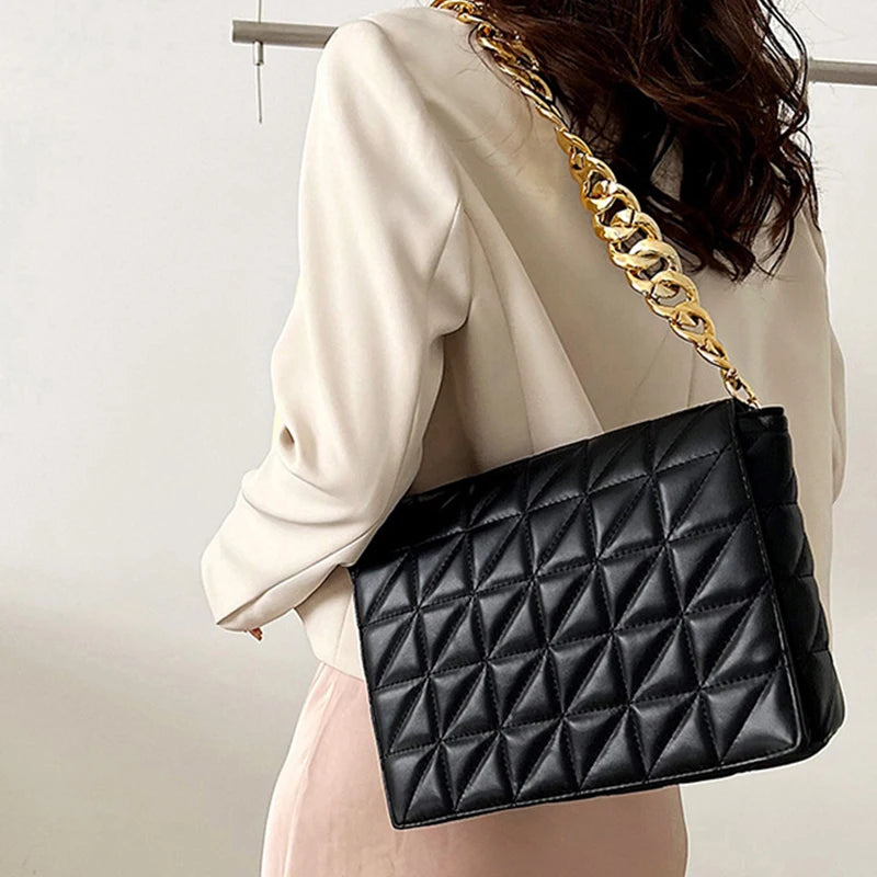 Quilting Shoulder Bag PU Leather Armpit Bag Crossbody Handbag