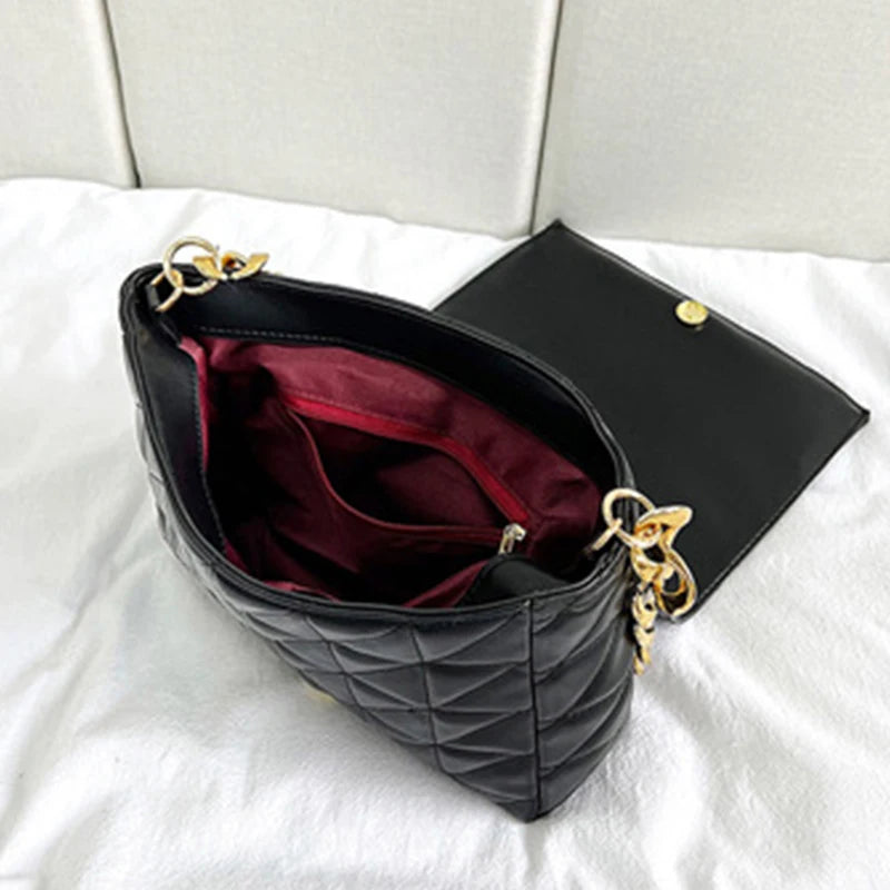 Quilting Shoulder Bag PU Leather Armpit Bag Crossbody Handbag