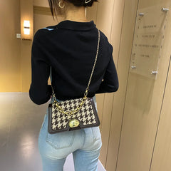 Plaid Crossbody Handbag Totes High PU Leather Chain Shoulder Messenger Bag