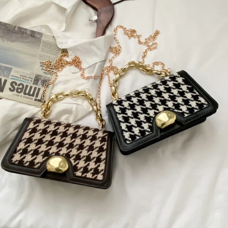 Plaid Crossbody Handbag Totes High PU Leather Chain Shoulder Messenger Bag