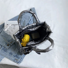 Quilted Padded Winter Totes Bag Down Fabric Cotton Shoulder Crossbody Bags
