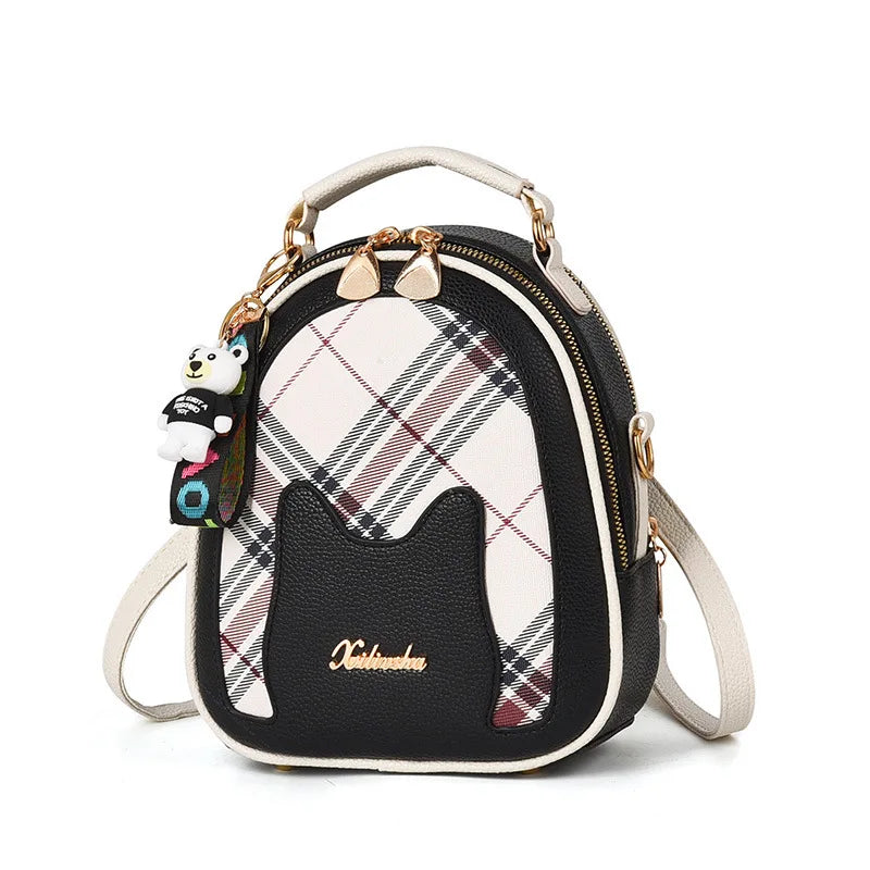 Plaid Cat Lady Backpack Student Backpack