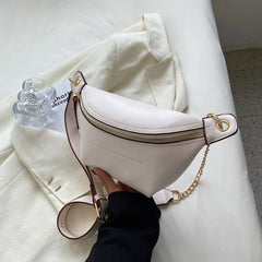 Solid Colour PU Leather Waist Bag for Women Chain Waist Pack Fanny Pack Female