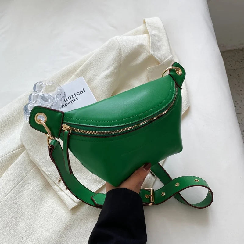 Solid Colour PU Leather Waist Bag for Women Chain Waist Pack Fanny Pack Female