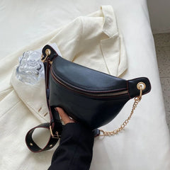 Solid Colour PU Leather Waist Bag for Women Chain Waist Pack Fanny Pack Female