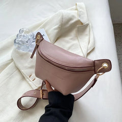Solid Colour PU Leather Waist Bag for Women Chain Waist Pack Fanny Pack Female
