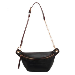 Solid Colour PU Leather Waist Bag for Women Chain Waist Pack Fanny Pack Female