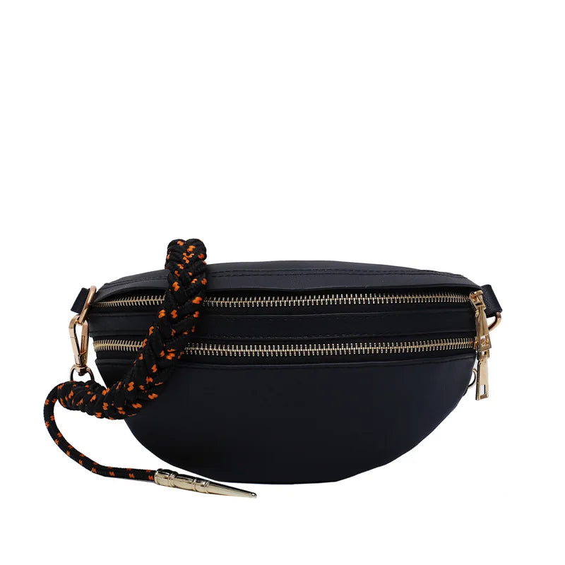 Stylish Braid Belt Waist Pack Women PU Leather Waist Bag
