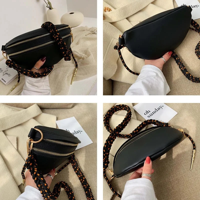 Stylish Braid Belt Waist Pack Women PU Leather Waist Bag