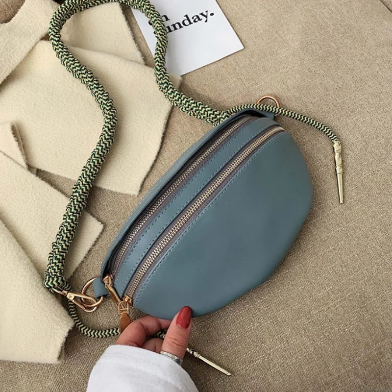 Stylish Braid Belt Waist Pack Women PU Leather Waist Bag
