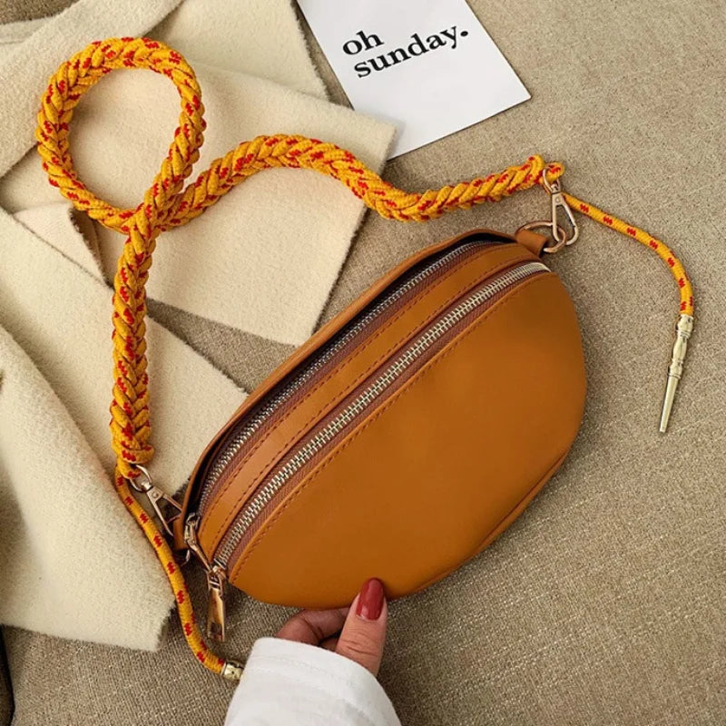 Stylish Braid Belt Waist Pack Women PU Leather Waist Bag